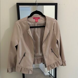 Catherine Malandrino Blush Pink Ruffle-Hem Faux Leather Jacket